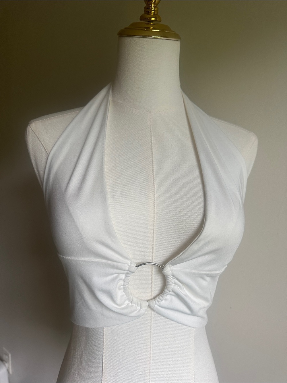 Summer White Halter Ring Triangle Top